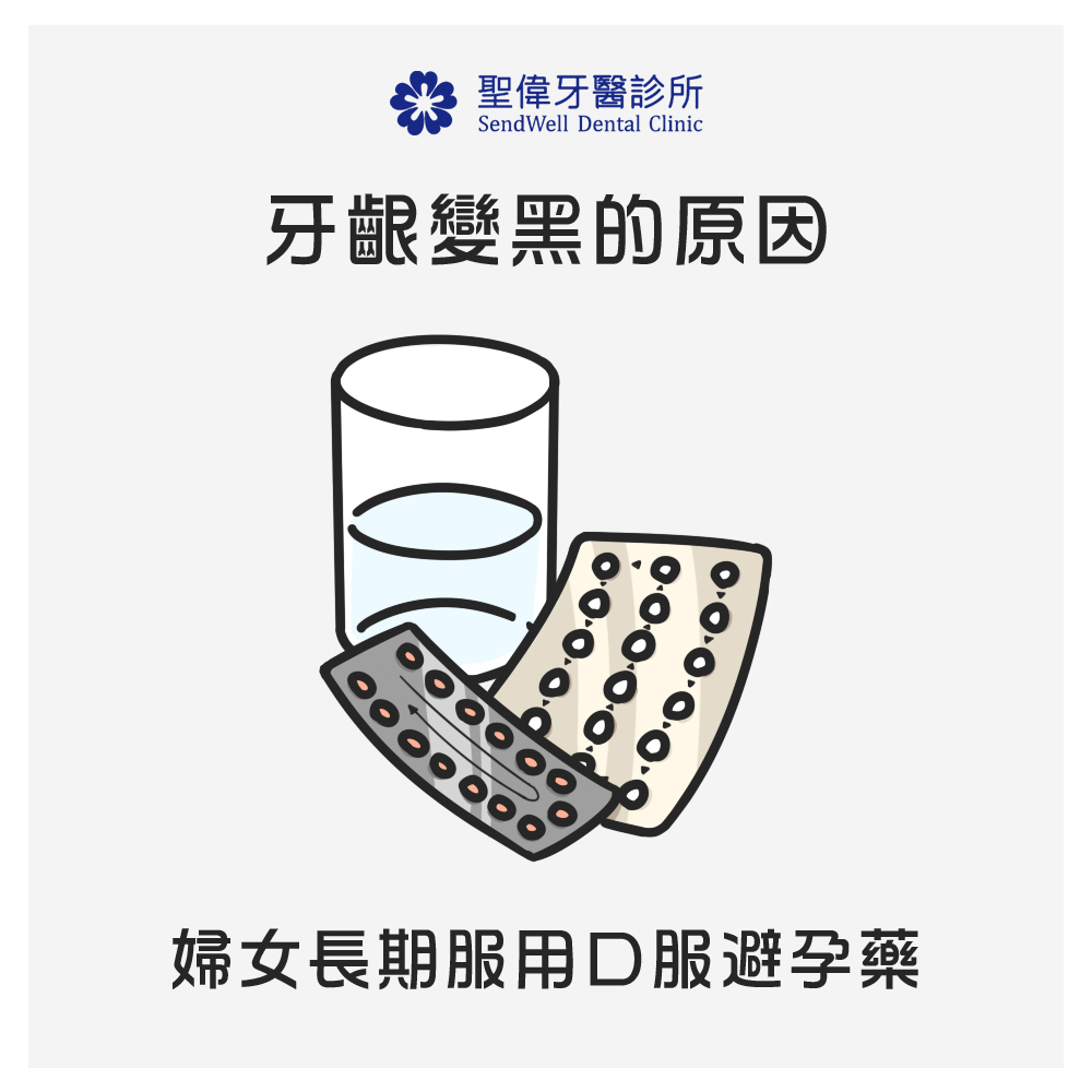 牙齦變黑的原因：婦女長期服用口服避孕藥